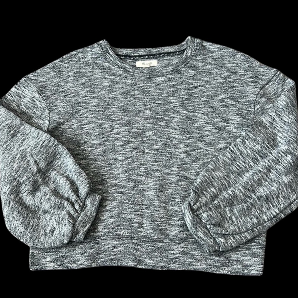 Madewell Grey cropped sweater with‎ puffed sleeves M Medium Warm Cozy Boho Soft
